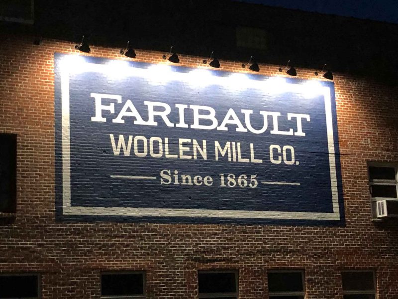 Faribault Woolen Mill sign lighting